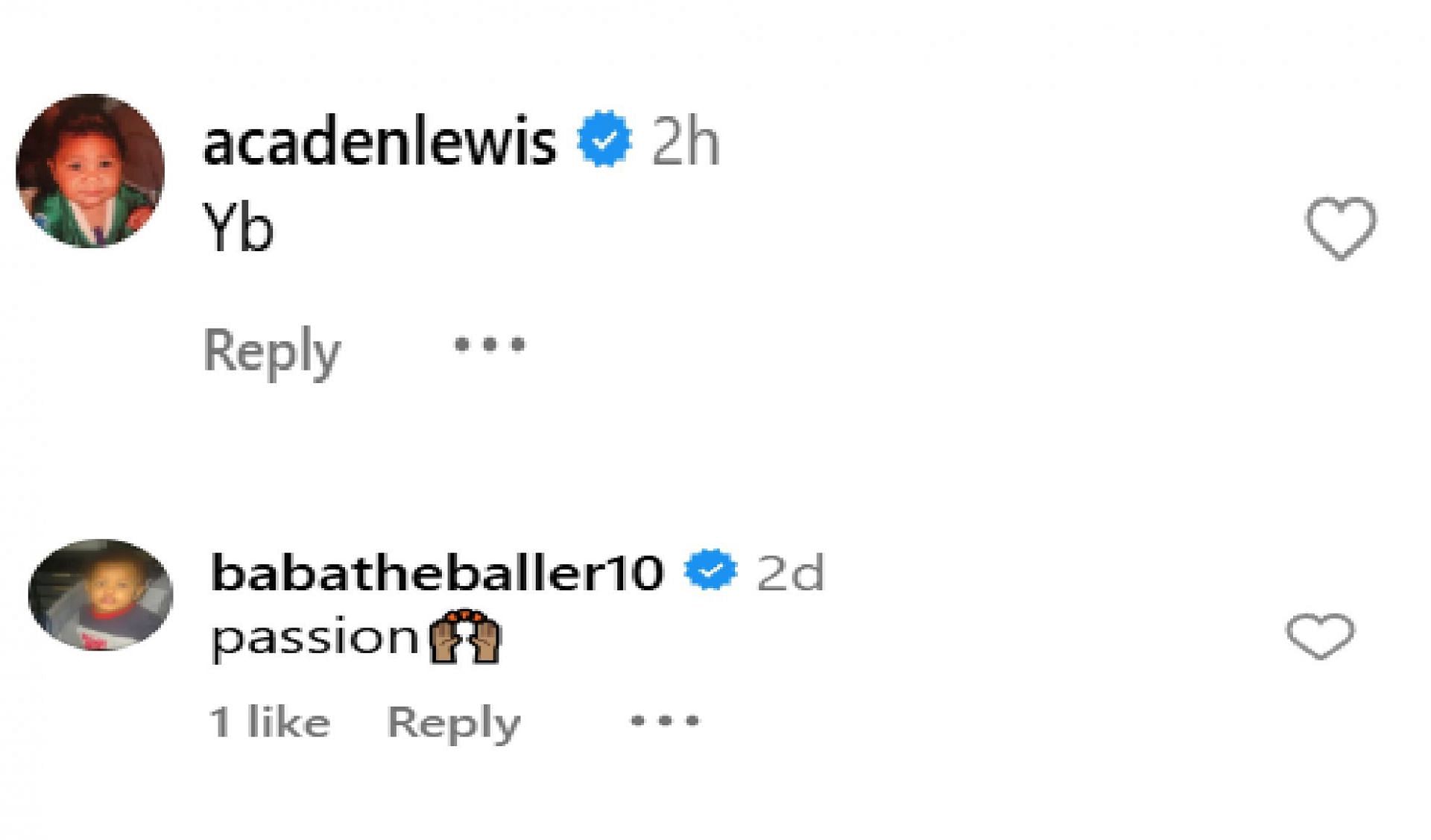 Acaden Lewis and Baba Oladotun comment on Kye Gray's Nike EYBL photo dumo (Source: IG/ _kyegray3)